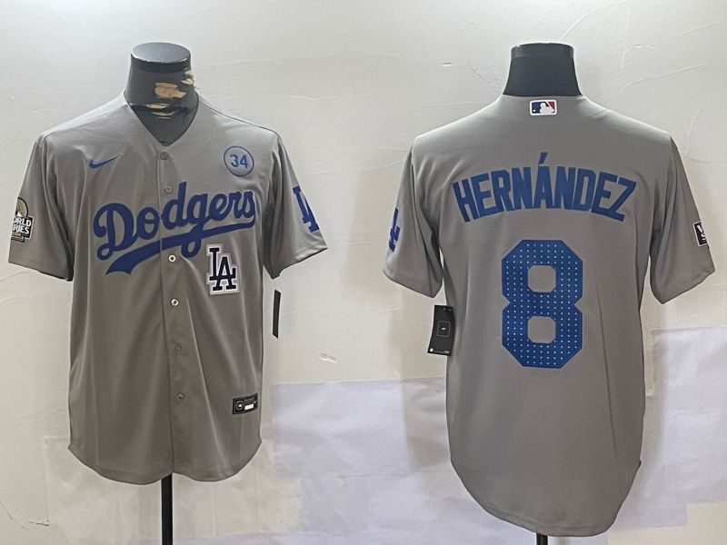 Men Los Angeles Dodgers #8 Hernandez Grey Game 2024 Nike MLB Jersey style 11205